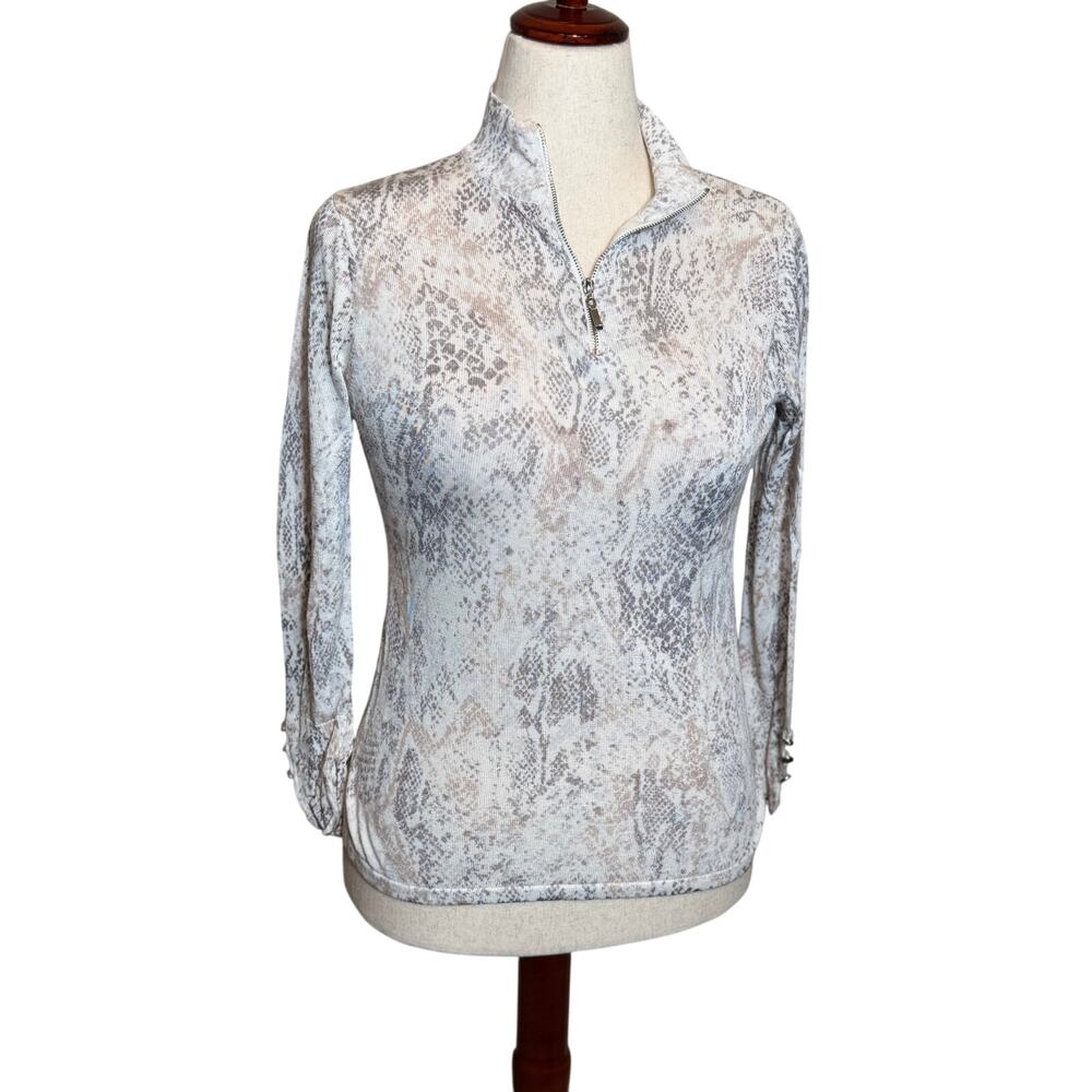Chico's sweater cream animal print 1/4 zip lightweight pullover Sz 0 US S
